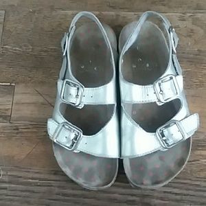 girls mini boden metallic leather silver sandals